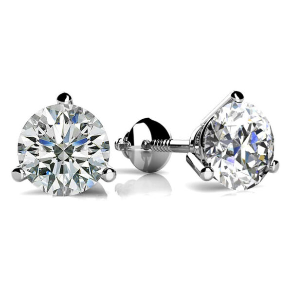 Round Lab-Grown Three Prong Martini Stud Earrings White