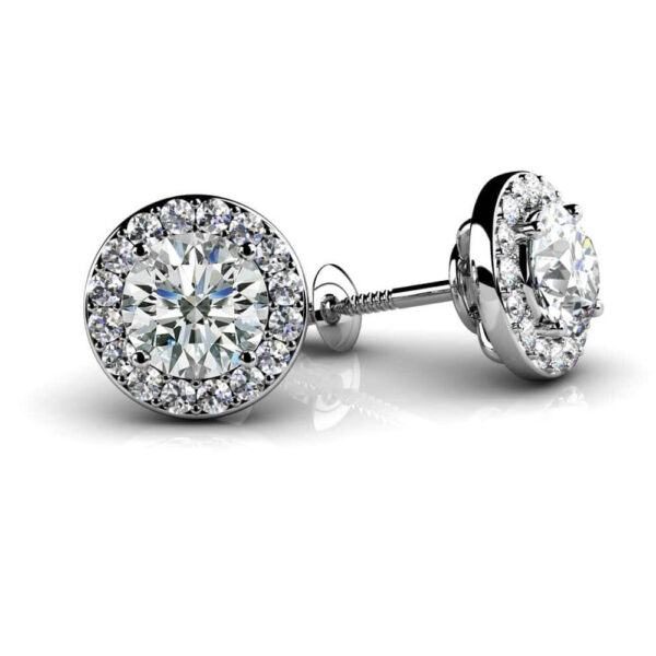 Round Lab-Grown Halo Stud Earrings White
