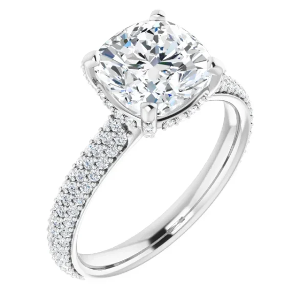 Cushion Hidden Halo Sidestone Engagement Ring