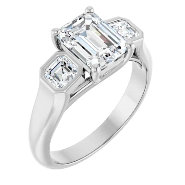 Emerald Trellis Three Stone Engagement Ring