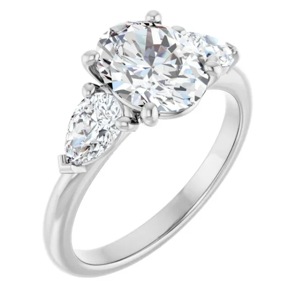 Oval Cathedral Three Stone Engagement Ring