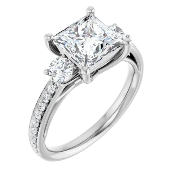 Square Trellis Three Stone Engagement Ring