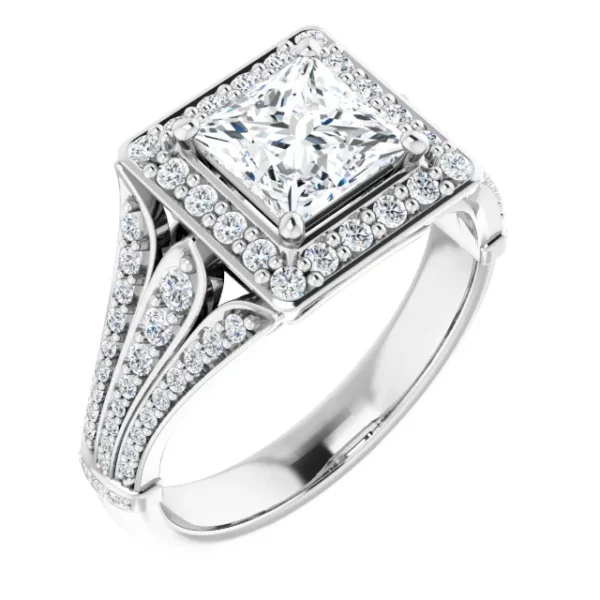 Square Four Prong Bezel Halo Engagement Ring