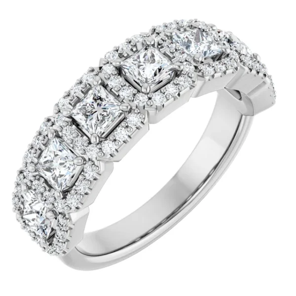 Square Seven Stone Halo Anniversary Ring